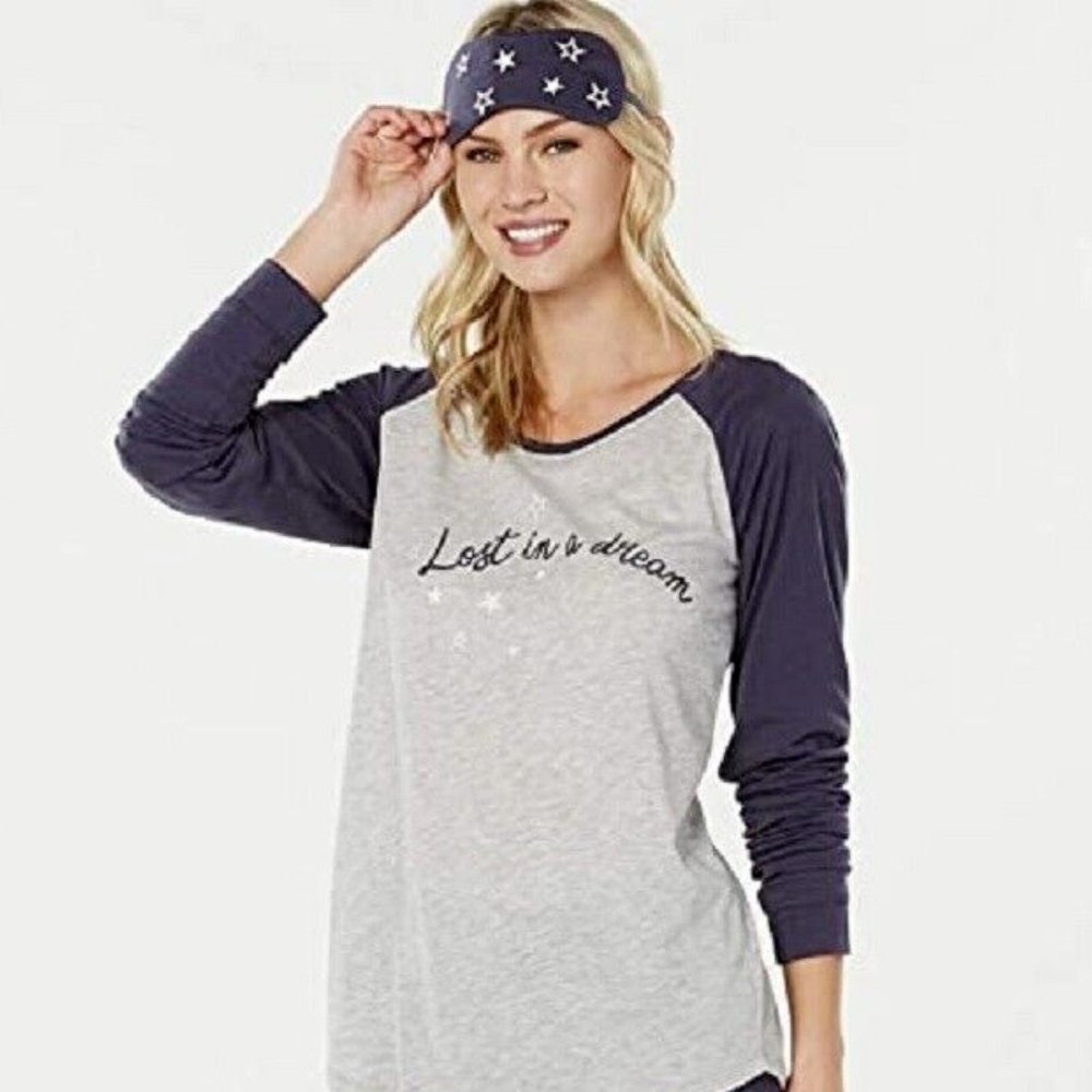 Jenni Jennifer Moore Lost in a Dream Pajama Top & Eyemask Set, Grey/Navy, XXL